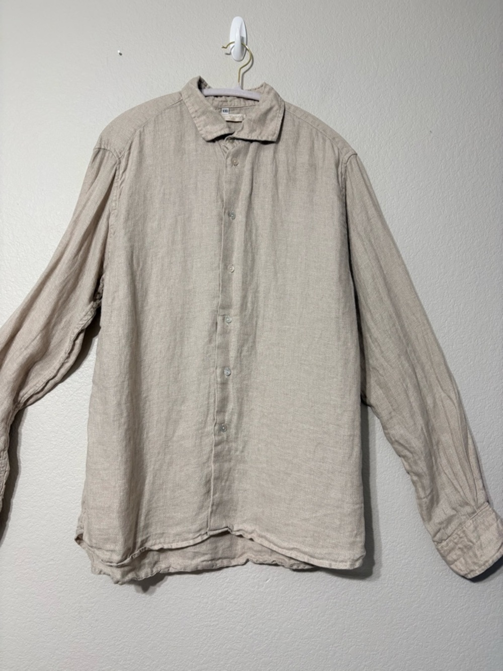 Men's Francesco Casola Casual Linen Beige Button Up Long Sleeve Shirt. Italy